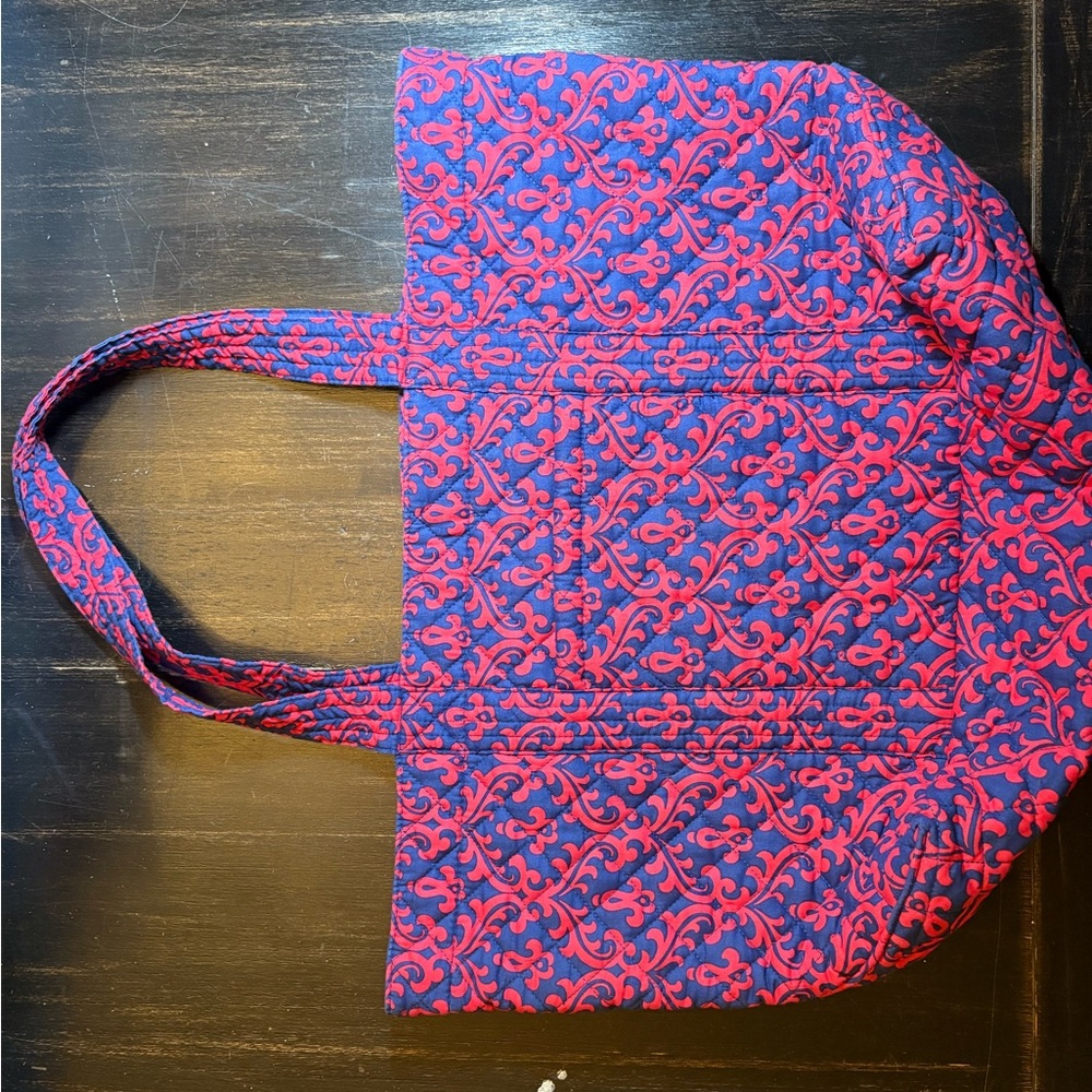 ~Quilted Koala~Large Blue & Red Damesk Quilted Double Strap Tote - Picture 3 of 9